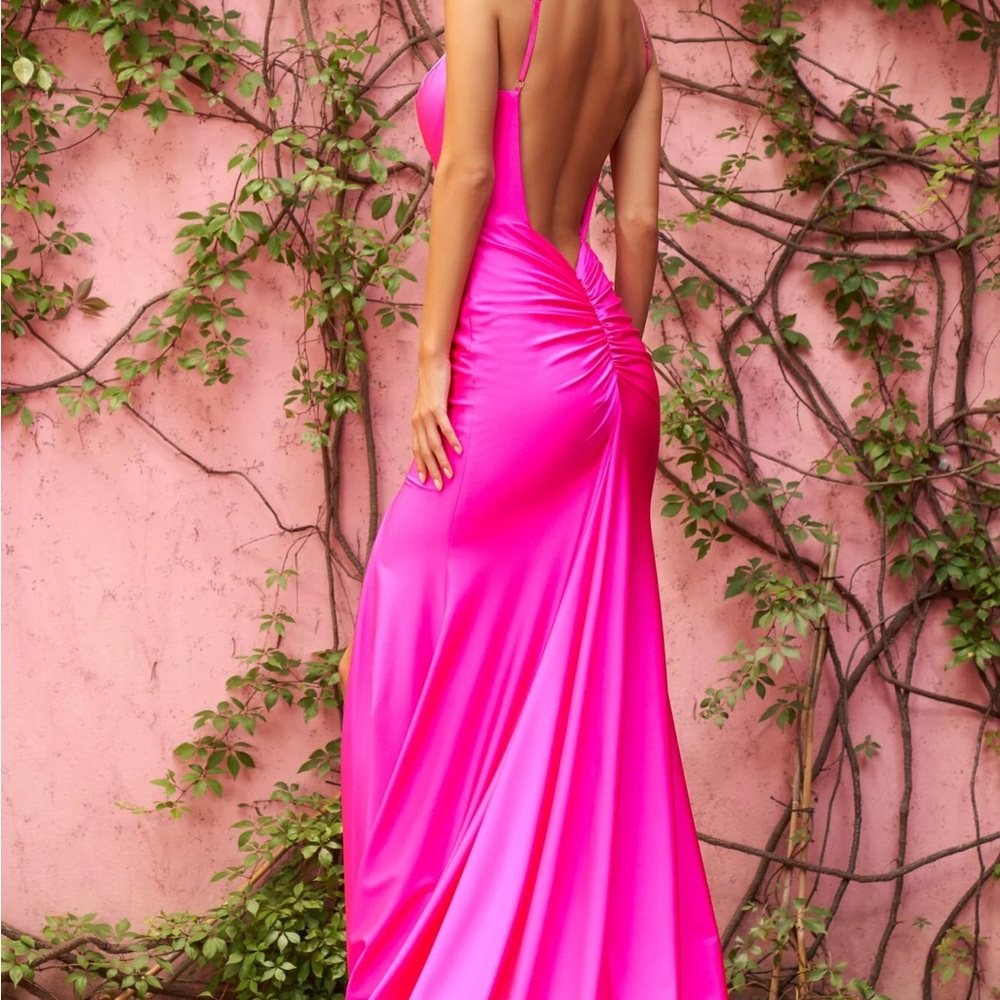 Sherri Hill fuschia ruched gown